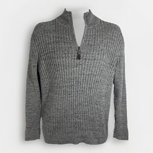 Tasso Elba Men's Medium Gray Quarter-Zip Cotton Sweater Casual Classic Pullover